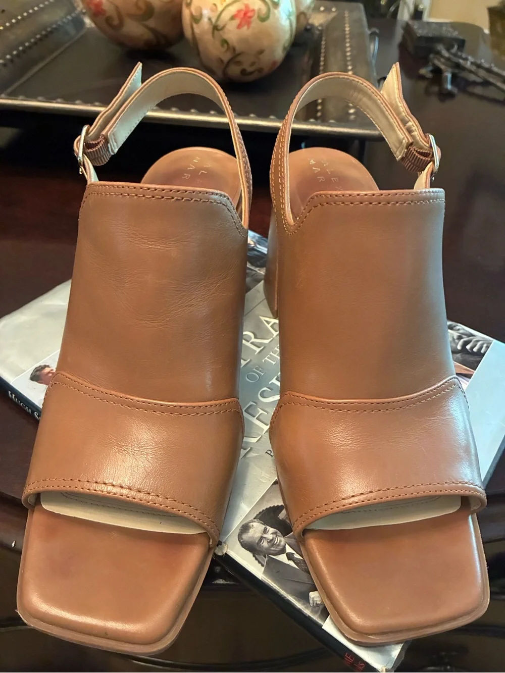 Alex Marie Beautiful Tan Leather Block Heel Slingbacks